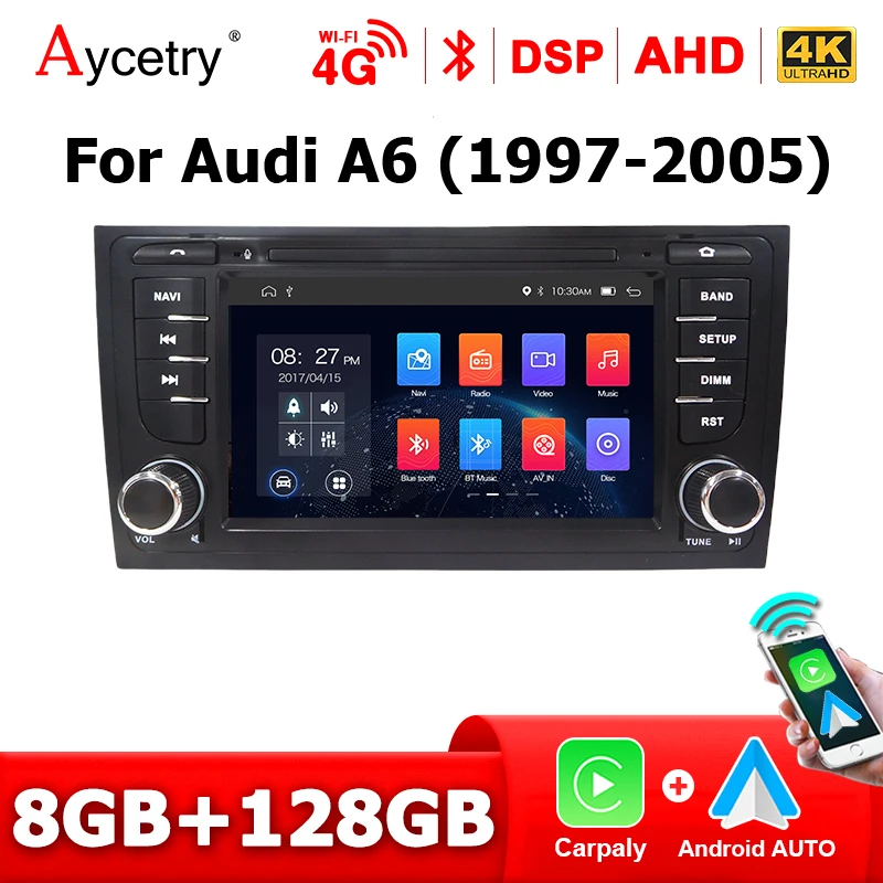 Autoradio Android 15 con CarPlay Wireless per Audi A6 1997-2005, Bluetooth, 2 Din, Lettore Multimediale, Navigazione GPS, Wi-Fi, 4G LTE