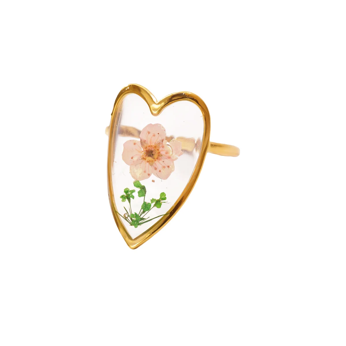 Elegante geometrische Herzringe aus Kunstharz für Frauen, goldfarben, Edelstahl, rosa Blumenmuster, Ring, Party, Hochzeit, Schmuck, Geschenk – Detail 3