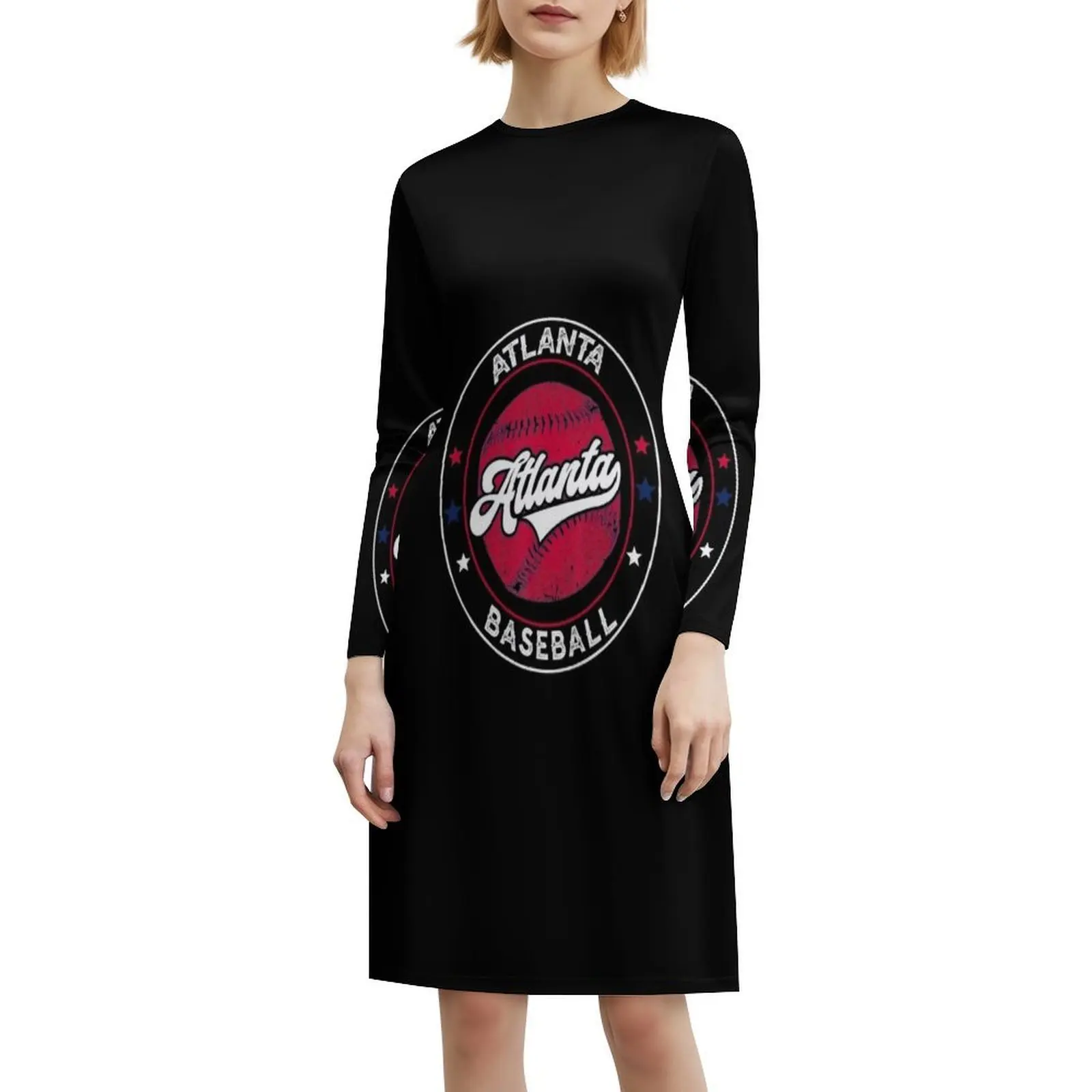 أتلانتا البيسبول أتل المتعثرة يوم اللعبة الشجعان المرأة فستان حفلة أنيقة فستان على شكل حرف a مع خيارات قصيرة/طويلة/بدون أكمام