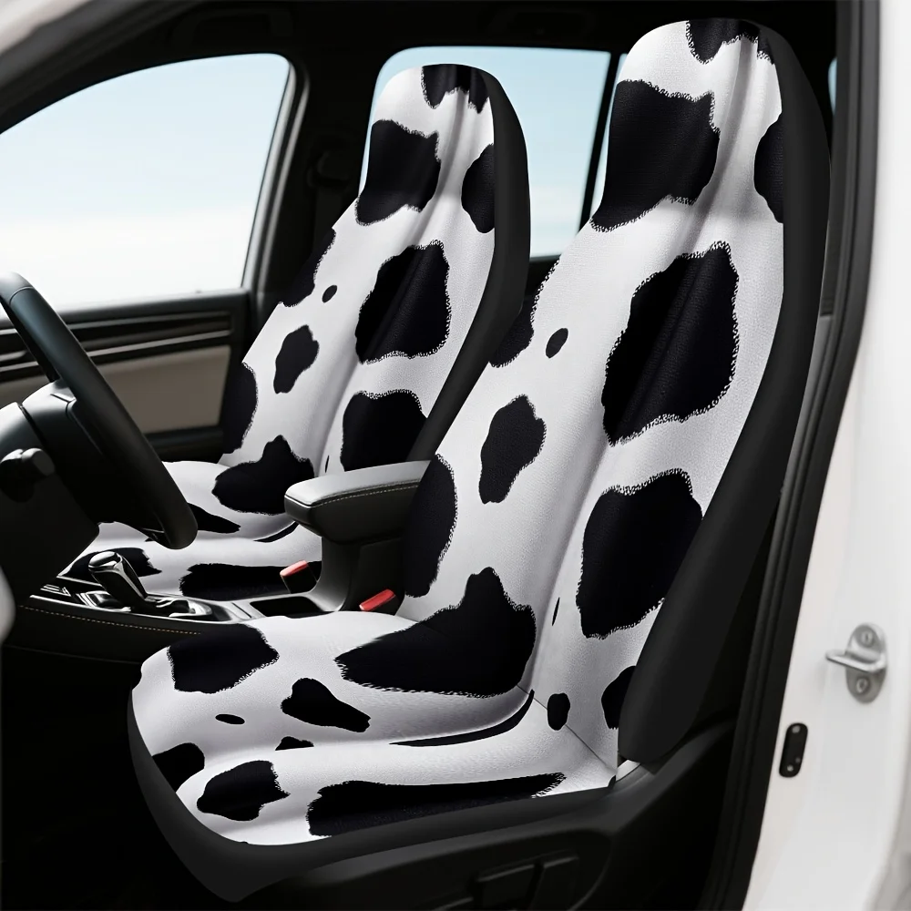 2pcs Cow Print Car Seat Covers - & Cow Pattern, Fit For Cars, SUVs, Trucks - Durable Polyester, Easy-Clean, Stylish Interior Upg