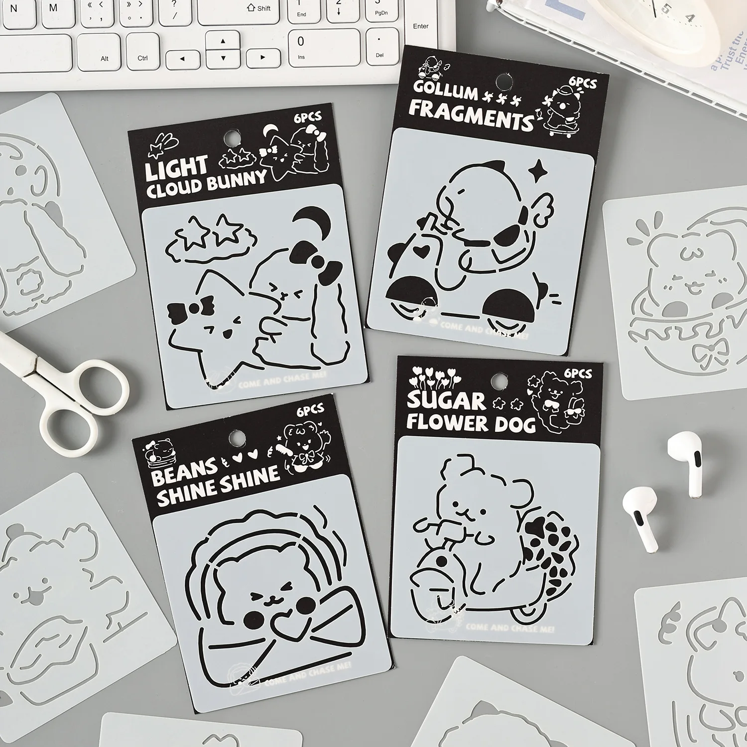 6 Pcs Hollow Painting Stencil Template Card for Handmade Posters DIY Art Drawing Tool for Kids Students PET Labels Decorative