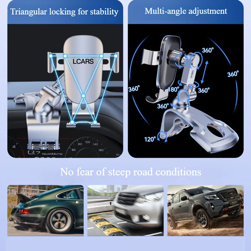 Lcars Car Dashboard Phone Holder Suitable for Car Phone Navigation and Entertainment, with a Clip-On Alloy Panel Base Made of Abs Material, 2026 New Model Car Phone Holder, Gravity-Type Dashboard Clip for Car Navigation, Anti-Shake Support Bracket (Cannot Hold the Phone Horizontally, Can Only Hold t