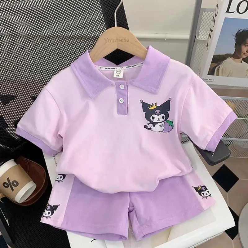 

Аниме мультфильм Kawaii футболка с лацканами для девочек костюм Kuromi Sanrio летние новые шорты с короткими рукавами спортивные повседневные стильные дышащие шорты