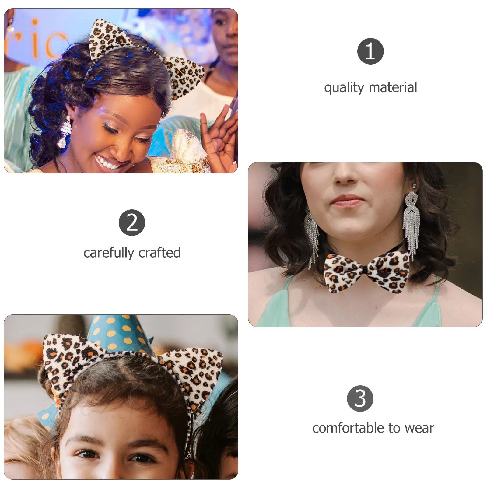 

6pcs Cat Ears Headband Tail Bow Tie Set Cosplay Costume Accessories For Kids Adults Halloween Party Easter School Play Cartoon