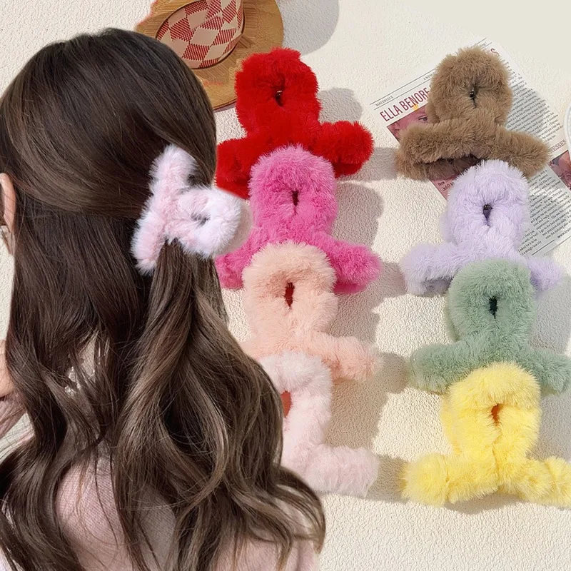 Mulheres garras de cabelo inverno pele do falso grampos de cabelo bonito pelúcia acrílico grampos de cabelo peludo headwear garra de cabelo moda acessórios para o cabelo