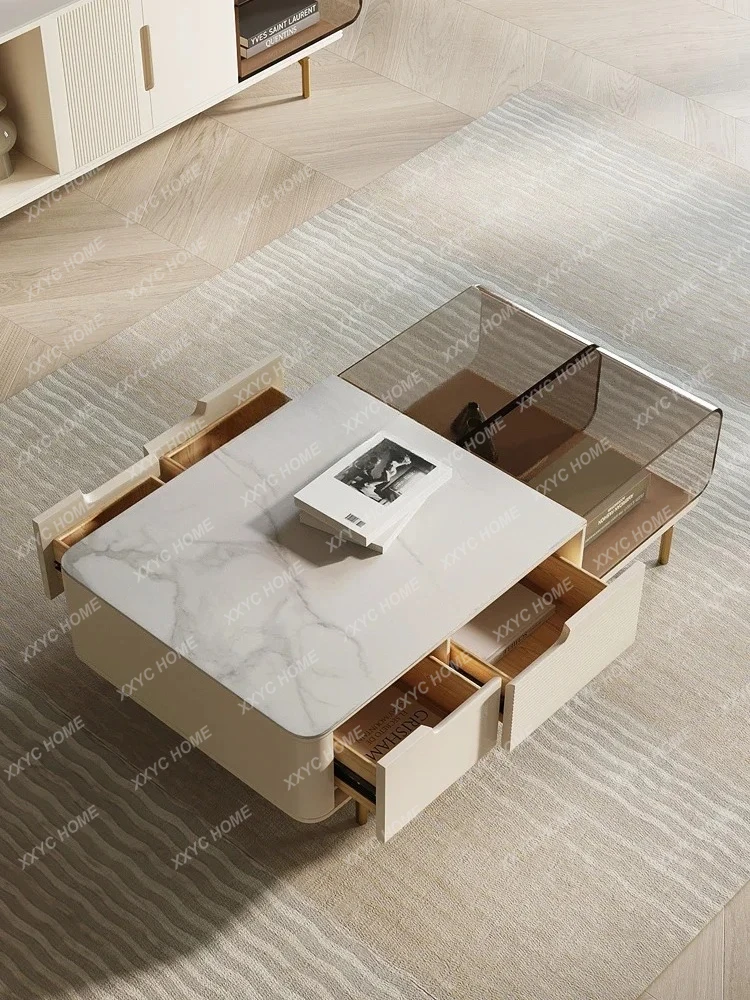 WSStone Plate Coffee Table Modern Small Apartment Living Room Home Square Transparent Acrylic Storage Tea Table