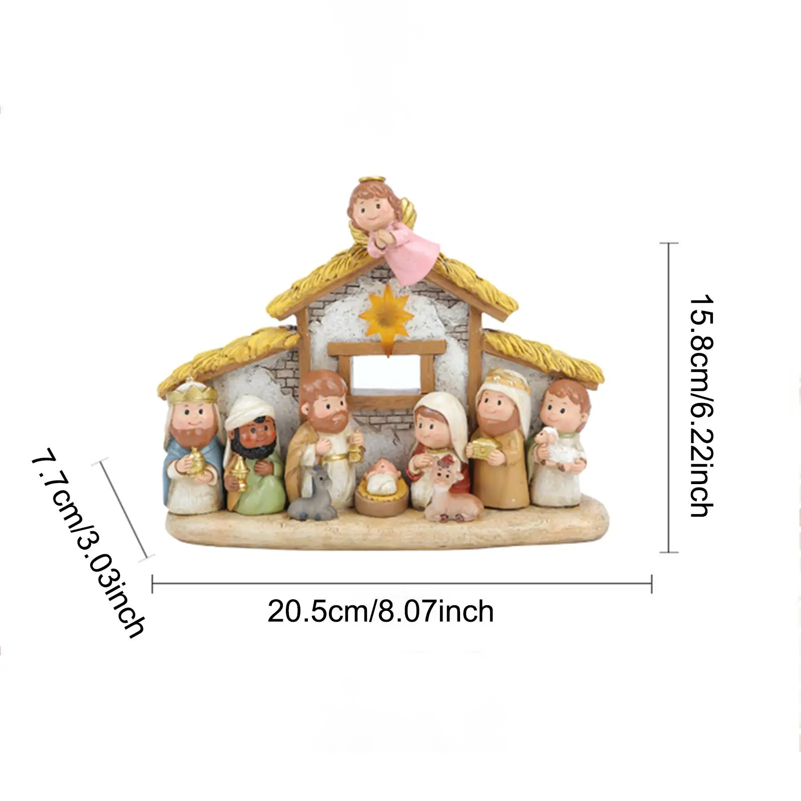 Cartoon Miniatur religiöses Harz Weihnachtskrippe Set Ornament mit Licht