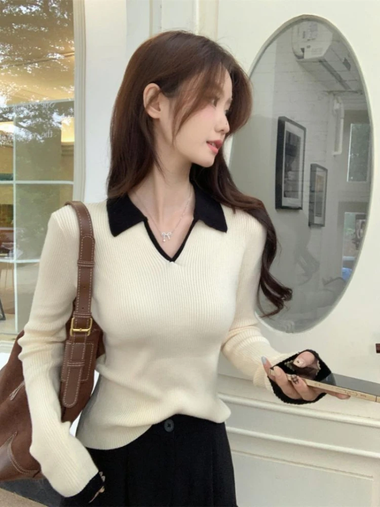 Panelled Pullovers Women Slim Fashion Knitted Tops Simple Leisure Tender Female Autumn Winter Streetwear All-match Sweaters Chic