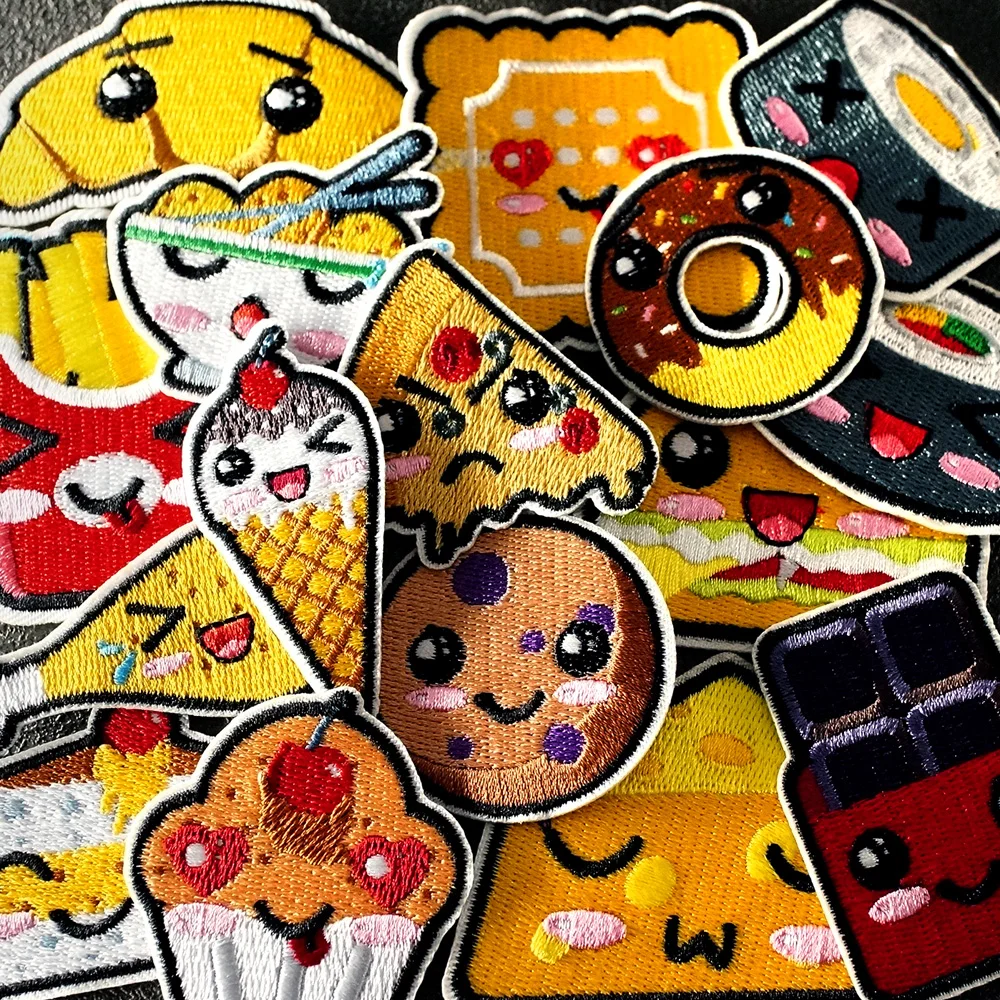 Food Bread Biscuits Patches Embroidery Applique Ironing Sewing Supplies Decorative Badge For Clothing Chips Burger Cake