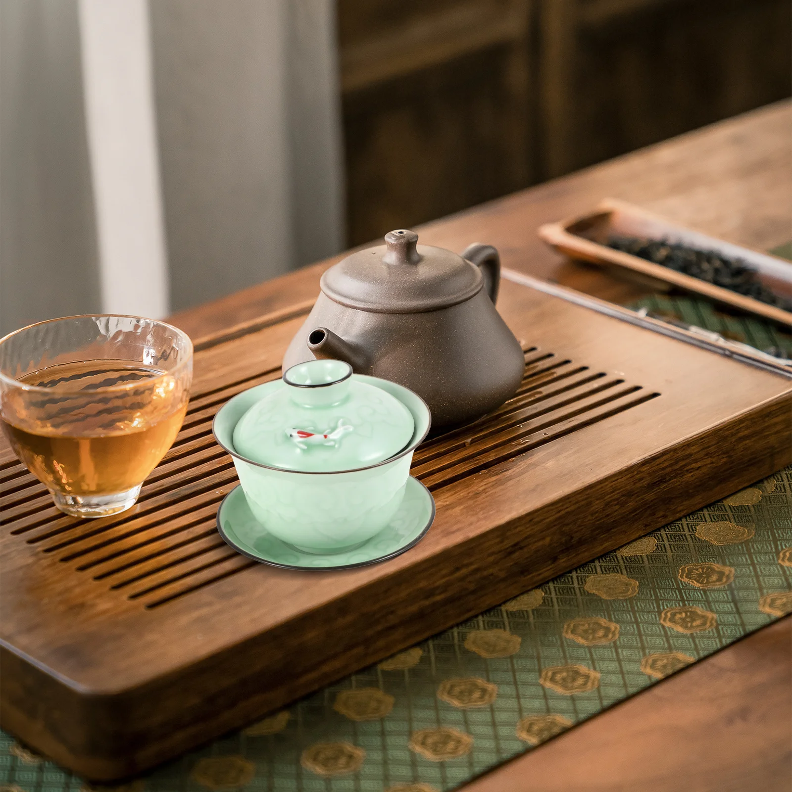 

1Set Decorative Mug Ceramic Tea Cup with Lid Unique Fish Pattern Sturdy Trustworthy Accessory Multiple Jobs Traditional Chinese