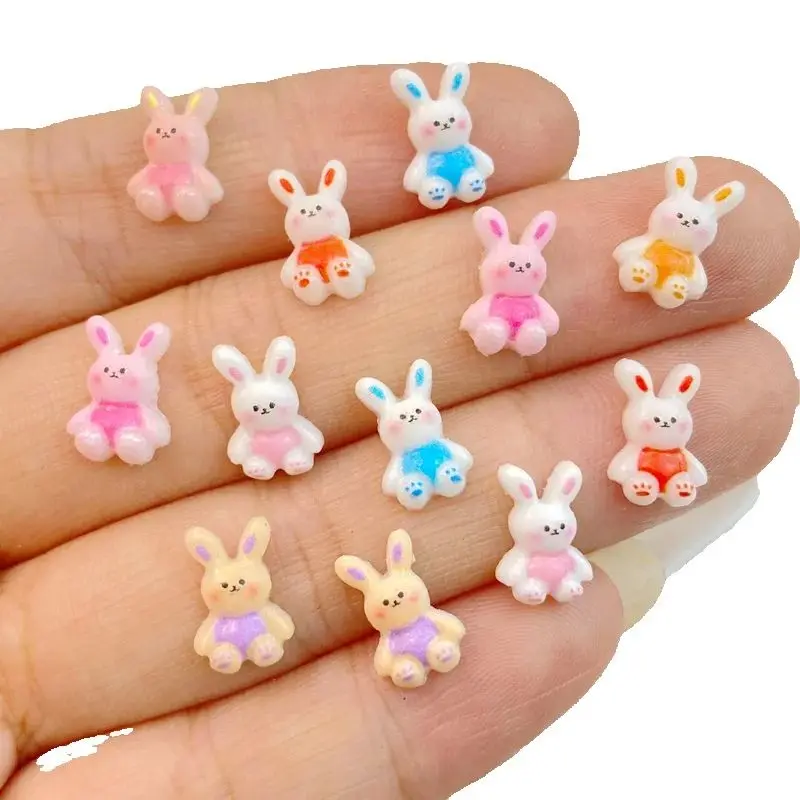 50 Stück neue gemischte Nagelkunst-Harz-Anhänger mit niedlichen Kaninchen, Designer-Charms, Strass, DIY-Bastelbedarf für 3D-Nageldekorationen