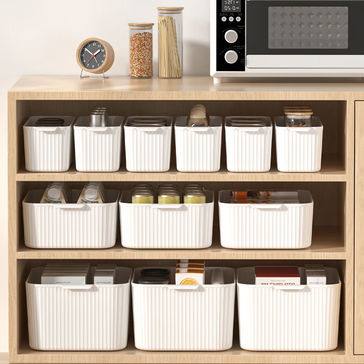 

WORTHBUY Cabinet Plastic Storage Box With Handle Desktop Sundries Organizer Space-Saving Bathroom Kitchen Storage Organization