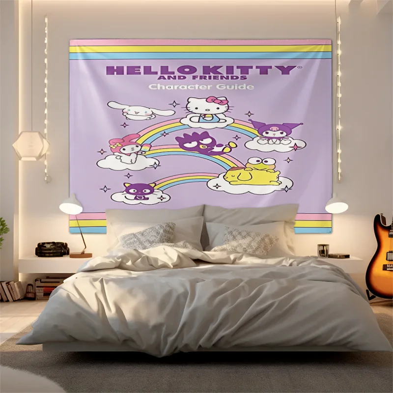 

Гобелен с персонажами Sanrio, милый мультяшный настенный декор для спальни, гостиной, общежития, домашнего интерьера, эстетичный подарок