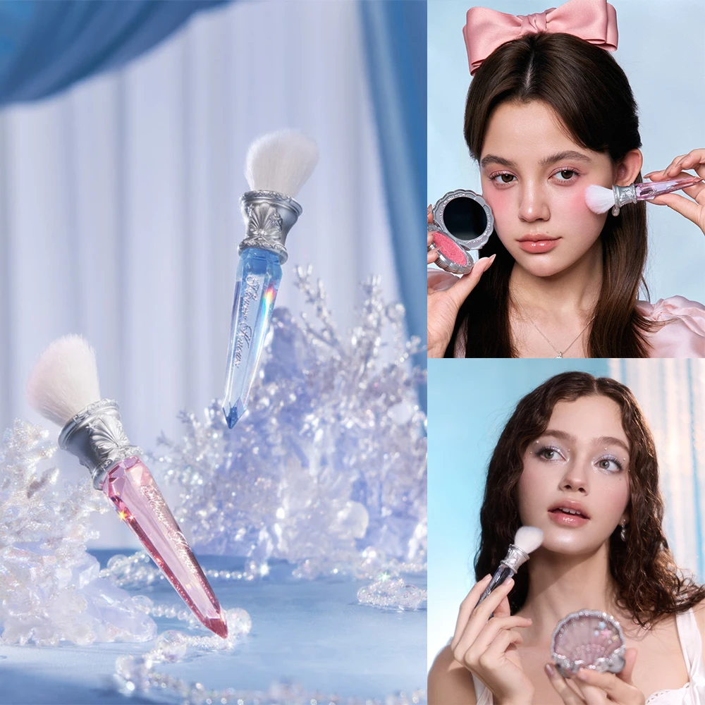 

Flower Knows Blush Brush Crystal Handle Shells Jewel Angled Design Vegan Soft Bristles Cruelty Free Contour Highlight Makeup Too