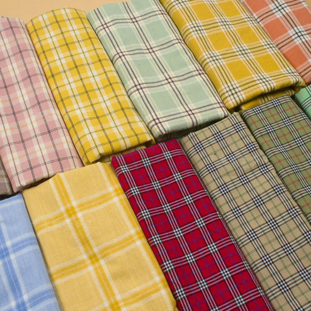 Plaid Fabric Cotton By The Meter for Clothes Shirts Dresses Diy Sewing Summer Thin Cloth Textile Blue Yarn-dyed Red Soft Yellow