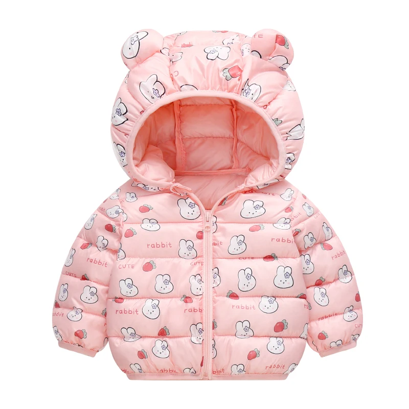 Girls Jacket autumn and winter boy Leisure and versatile light and warm hooded printing coat 1-7 year old  fashion kids garments