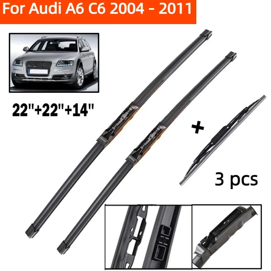 ZHANGU Wiper LHD Front & Rear Wiper Blades For Audi A6 C6 2004 - 2011 Windshield Windscreen Window Rain Brushes 22