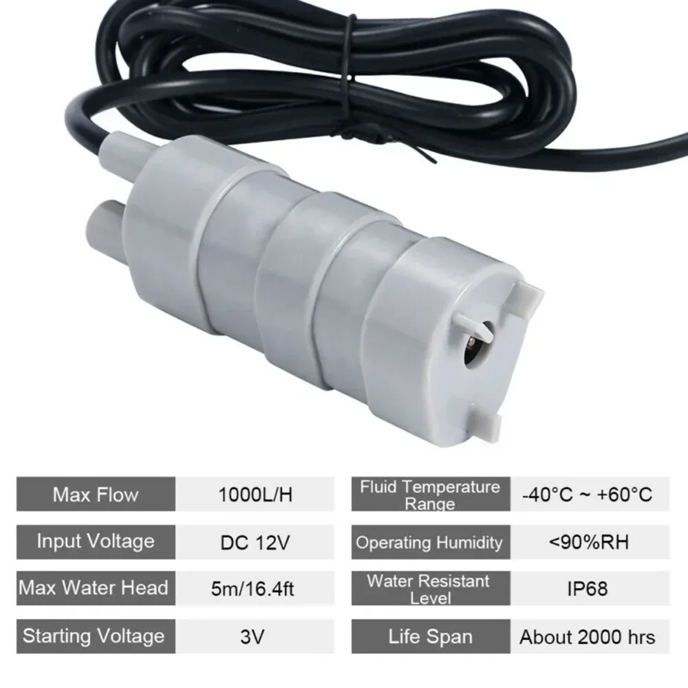 DC 12V Submersible Water Pump Camper Motorhome High Flow Whale Pump 1000L/H 5M High Quality Durable Engineering Plastics Pump