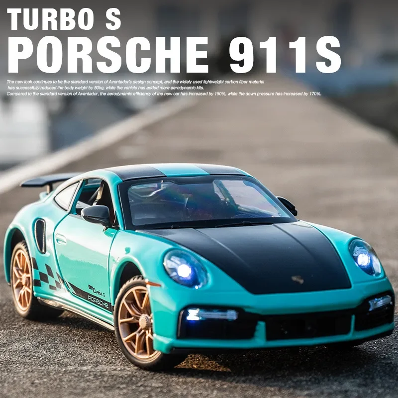 

1:24 Porsches 911 TARGA TURBO S, модель гоночного автомобиля из сплава, литье под давлением, имитация металлического игрушечного автомобиля, модель звука, свет, коллекция, подарок