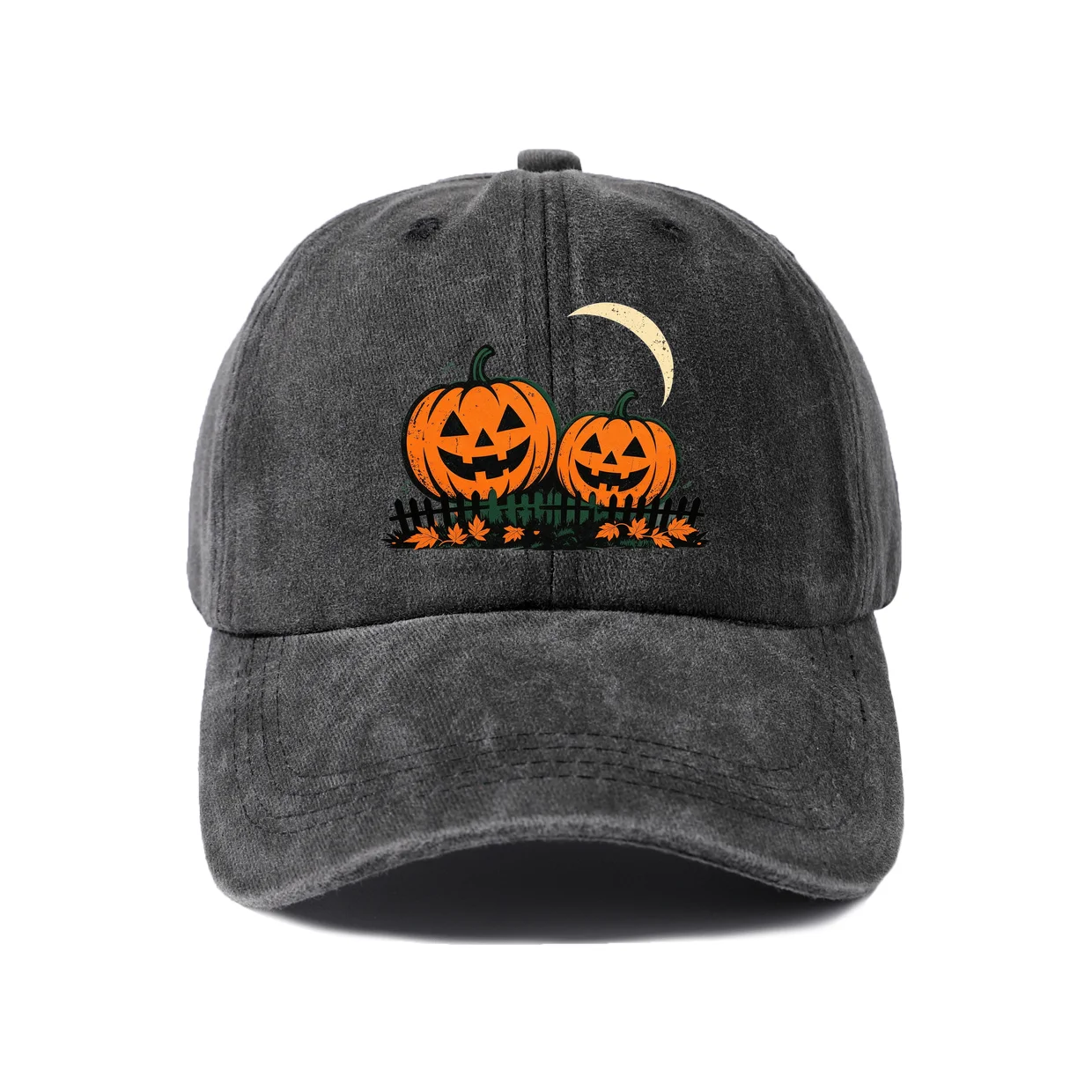 Halloween Pumpkins Crescent Moon Art Baseball Cap, Vintage Washed Adjustable Unisex Dad Hat, Travel Gift