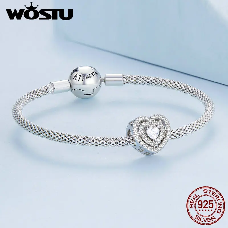 WOSTU 925 Sterling Silver Delicate Shiny Infinite-heart Pendant Zirconium Love Charms Fit Original Bracelet DIY Jewelry Making - Image 5