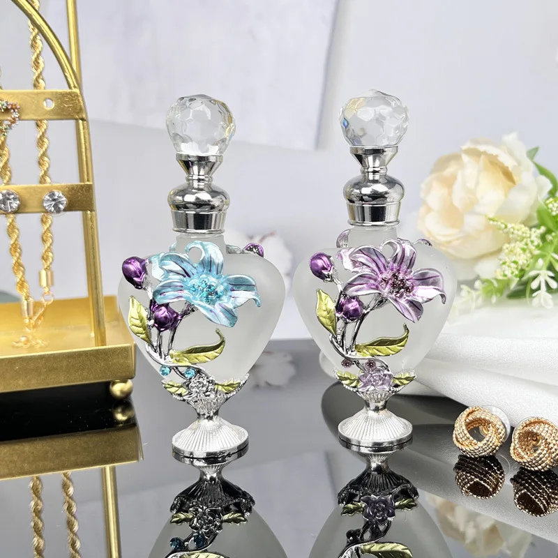 10ML Vintage Glass Stick Peach Heart Orchid Perfume Dispenser Oil Bottle Jewel Perfume Jar Home Decoration