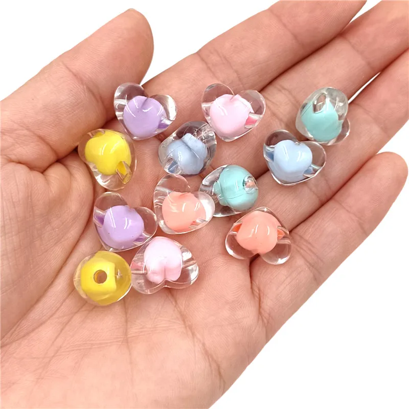 10pcs 15*13mm Transparent Cored Heart Loose Beads DIY for Jewelry Necklace Bracelet Marking Accessories