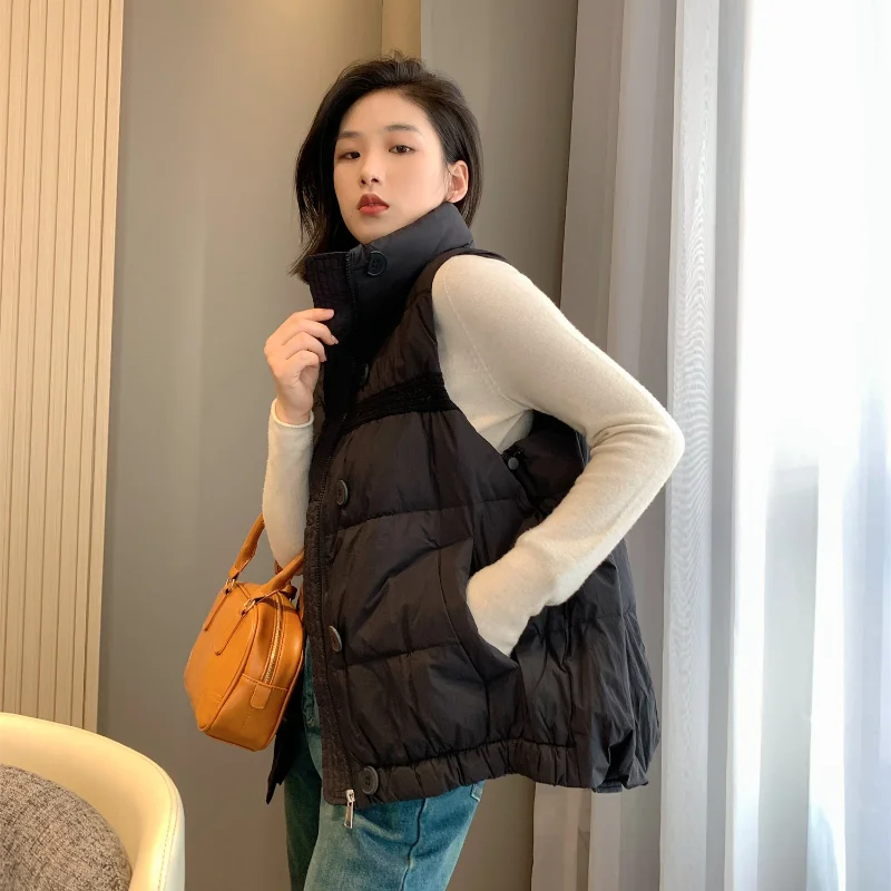 Winter Women Coat Vest Light Short Sleeveless Down Jacket White Duck Down Thicken Warm Windproof Standing Collar Zipper