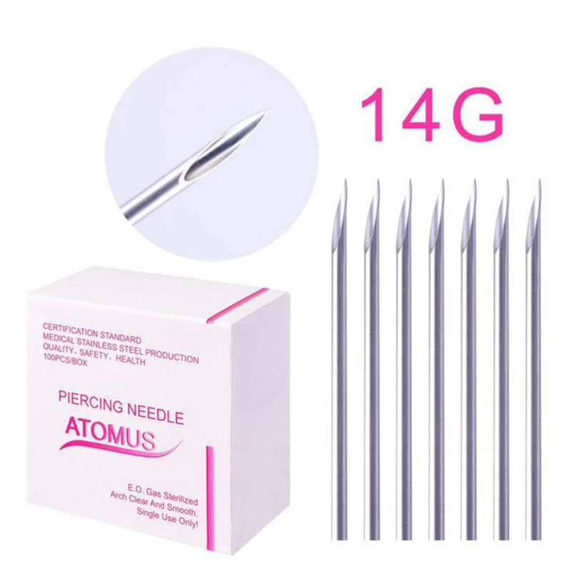 100Pcs Anti-allergic Surgical Steel Body Piercing Needles 12G-20G Sterile Disposable Body Piercing Needle For Ear Nose Navel Ear