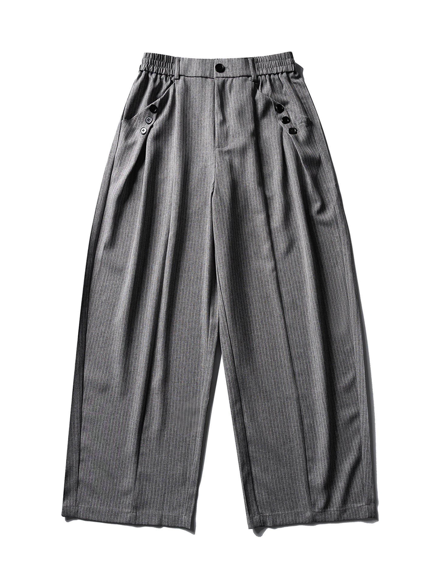 GPstudio Retro Dad Style Button Pressed Pleat Design Stripe Wide Leg Men's Casual Commute Long Pants Loose Fit Polyester