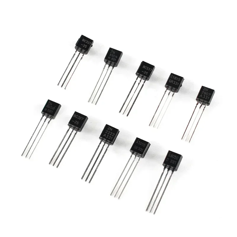 100PC TO-92 Triode Transistor Set BC337 BC327 2N2222 2N2907 2N3904 2N3906 S8050 S8550 A1015 NPN PNP Transistors 10Values*10 Pcs