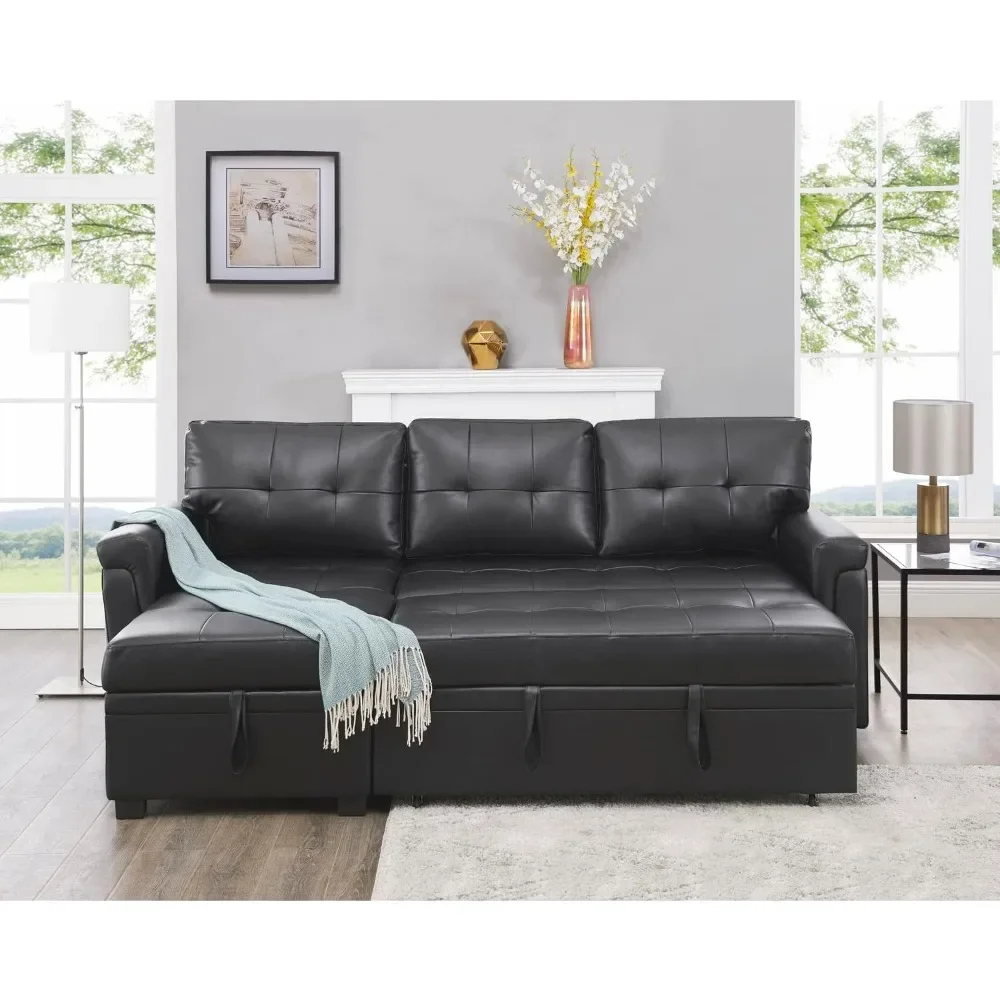 

Sleeper Sectional Sofa with Convertible Sofa Bed & Inviting Chaise. Find Tranquil Comfort with Stress- Black Home Furniture Room