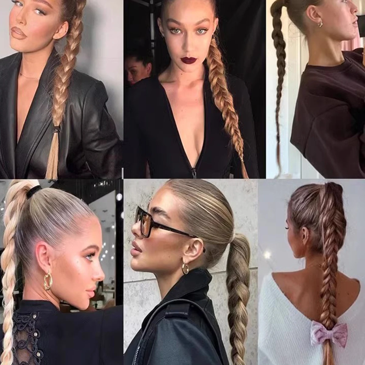 22-40인치 합성 브레이드 포니테일 가발 여성용 탄성 고무 밴드 가짜 포니테일 헤어 익스텐션 포니테일에 감싸서 착용