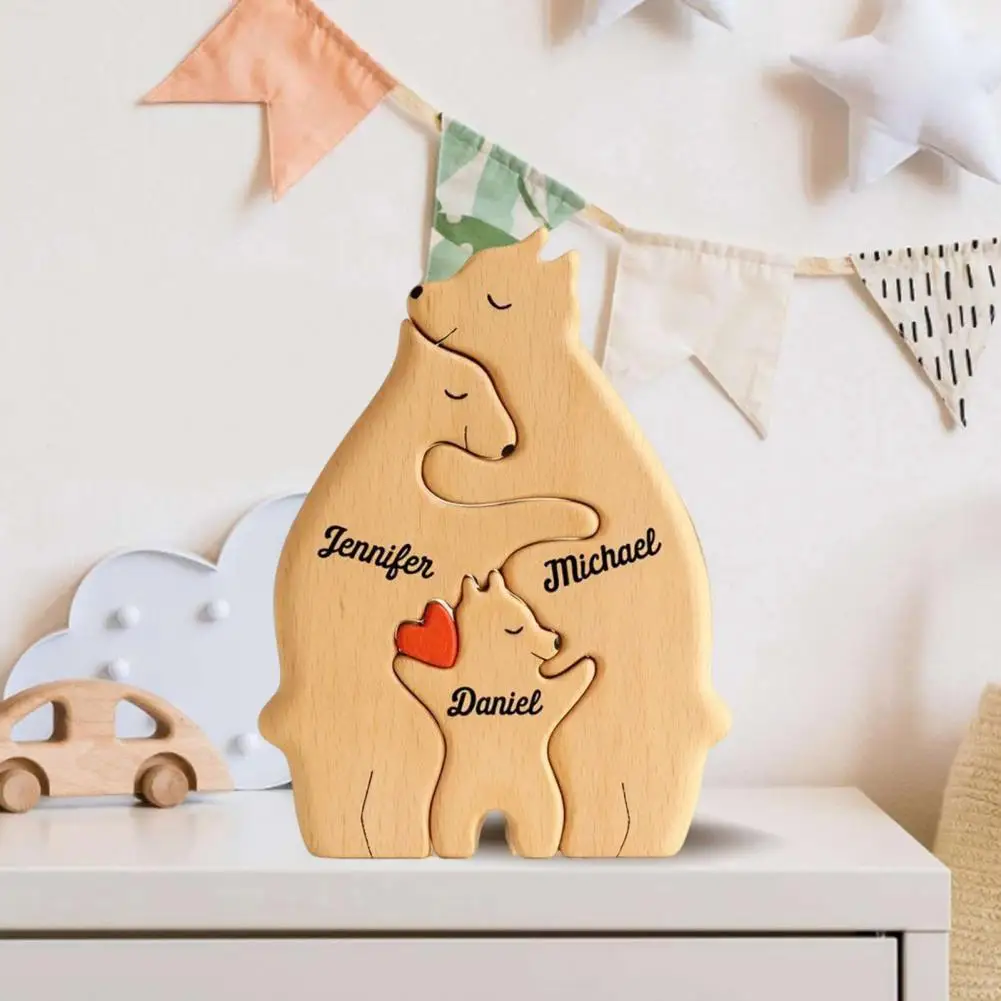 Family Gift Custom Name Wooden Bear Family Puzzle Tabletop Ornament for Parents Gift Hugging Bear Figurine Centerpiece New