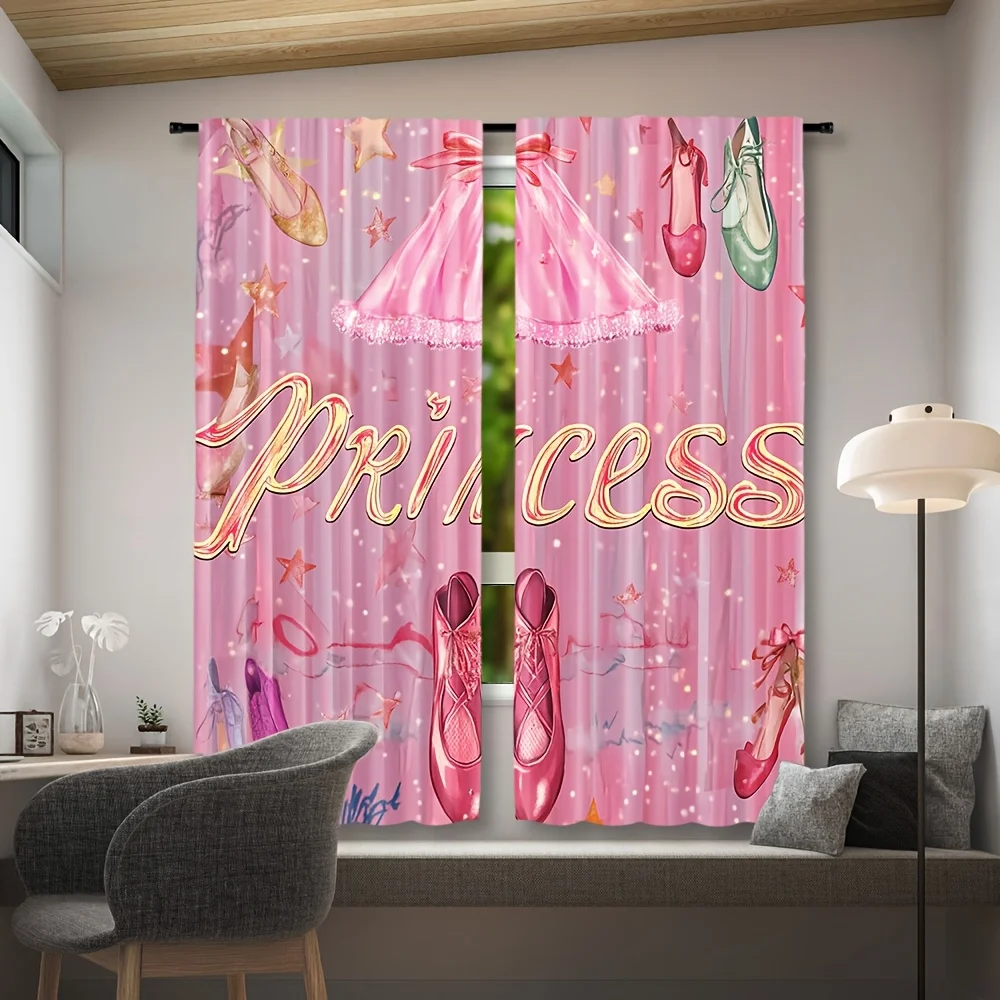 Pink Princess Ballet Curtains Ballerina Shoes Tutu Skirt Print Sheer Drapes for Girls Room Fairy Tale Home Decor WindowTreatment