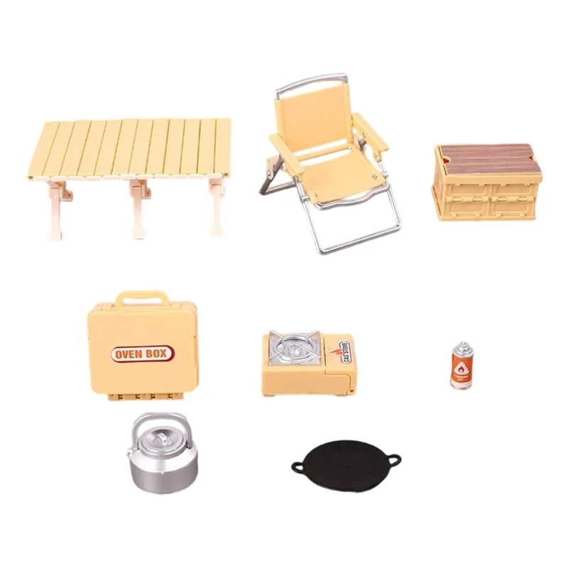 Cadeira acampamento miniatura realista, modelo estatueta, conjunto para casa boneca, configuração cena,