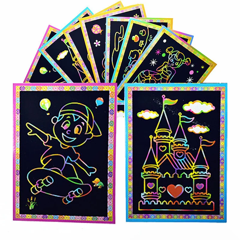 Puzzle DIY Cute Cartoon Stickers Children's Learning Stickers Scratch Art Paper Magic Painting Paper Color Early Education Toys