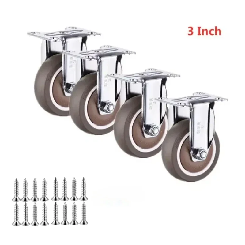 4 Pcs 3 Inch Fixed Caster Rubber Mute Light Furniture Medical Shelf Ventilator Wheel Load 165KG