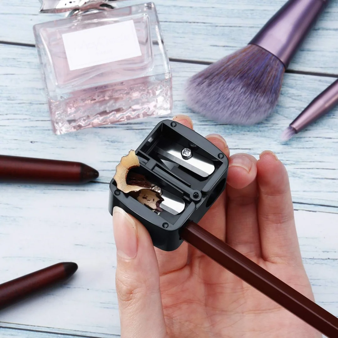 Makeup Pencil Sharpener Plastic Lip Liner Pencil Eyeliner Sharpener Dual Holes Cosmetic Manual Tools for Eyeliner(Matte Black,Classic) view 5