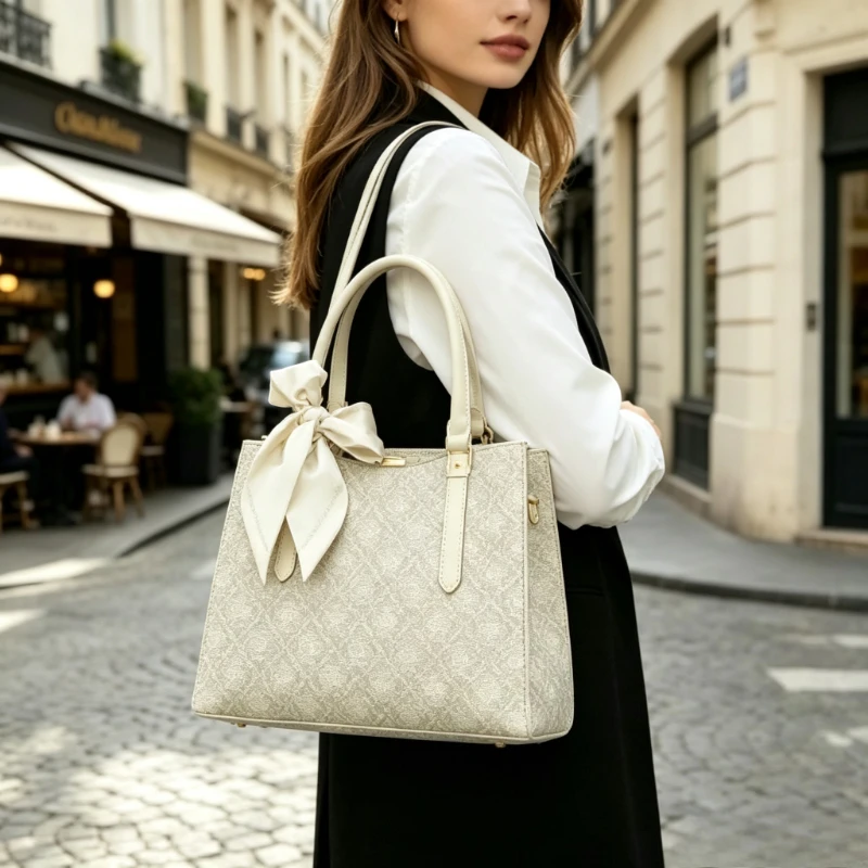 Classic Structured Leather Handbag - Women's Shoulder Bag With Top Handle & Removable Crossbody Strap