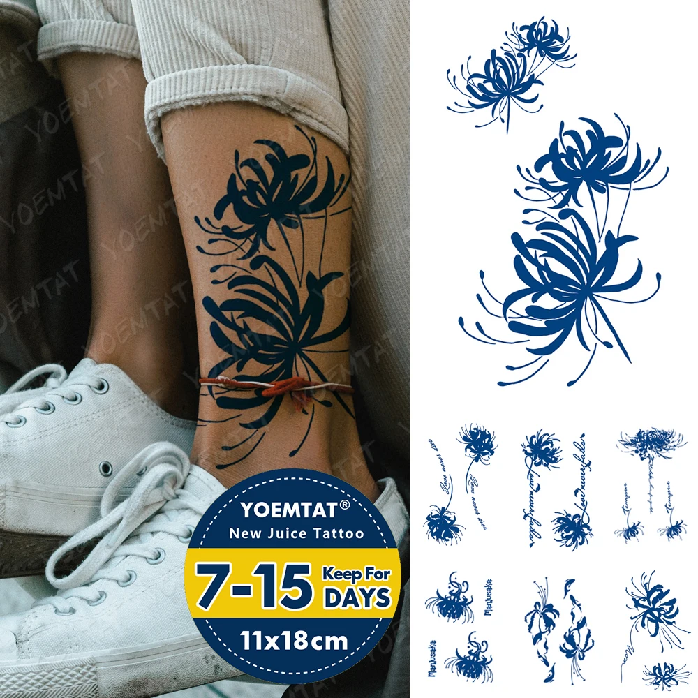 Blue Other Side Flower Ink Juice Waterproof Temporary Tatto Sticker Sexy Flower Transfer Body Art Fake Tattoo Men Women Lasting