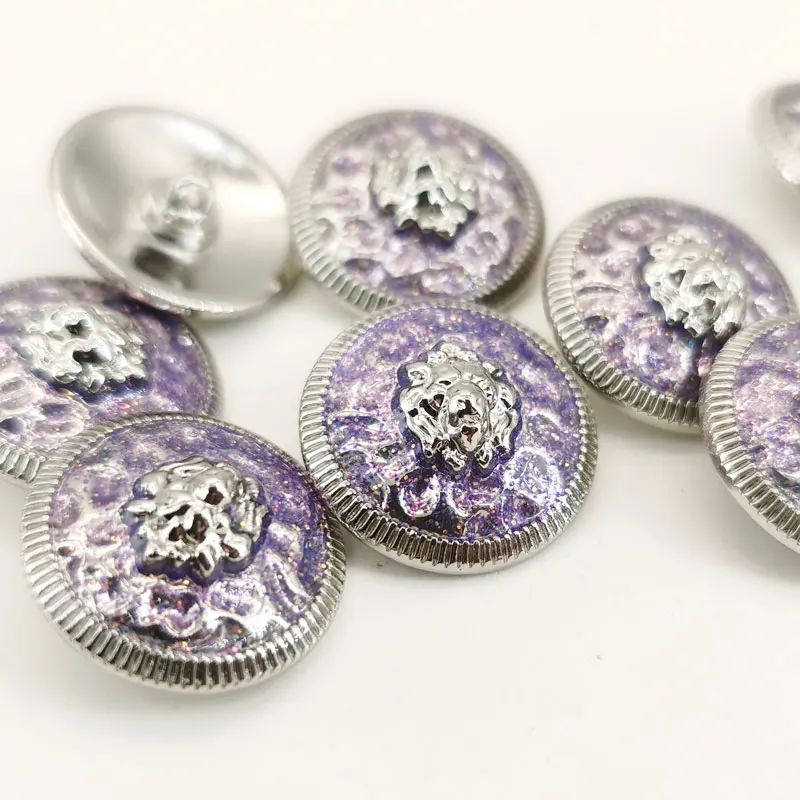Lion's Head Design Purple High Shank Metal Buttons Sewing Supplies for Blazer Coat Suit Jacket Sewing Accessories 10pcs 20mm