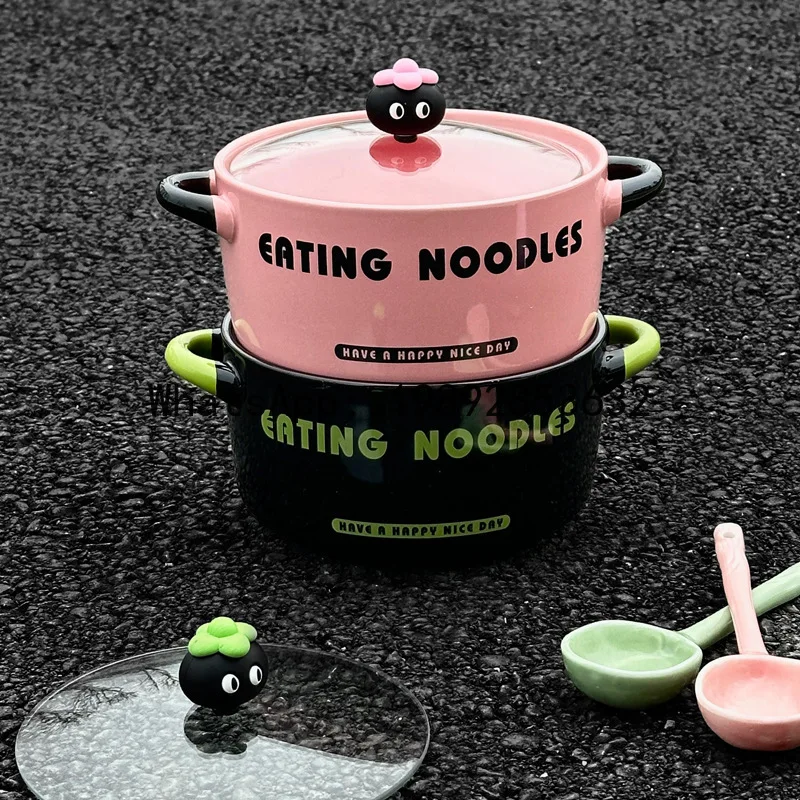 Lyy high-value cartoon instant noodle bowl with lid - household ceramic special bowl