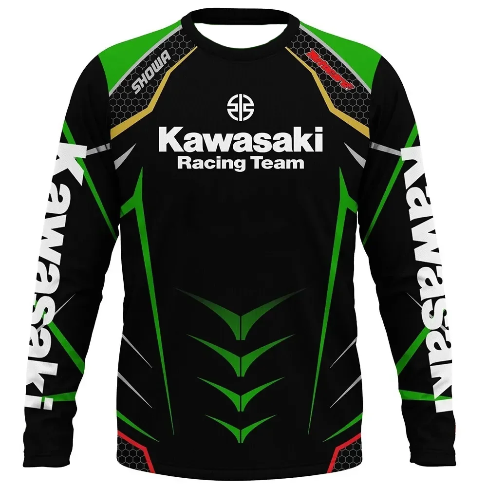 

Мужская летняя футболка с круглым вырезом и длинным рукавом, простая дышащая быстросохнущая футболка Kawasaki для отдыха, удобный спортивный топ на открытом воздухе