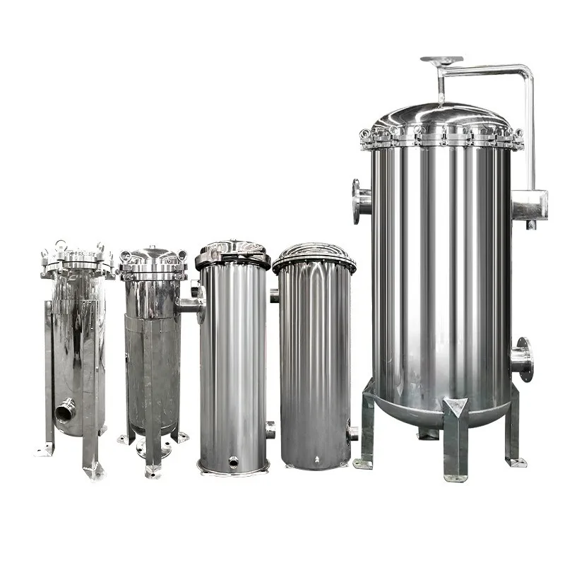 Different styles of bag filter housings, with water treatment filter baskets
