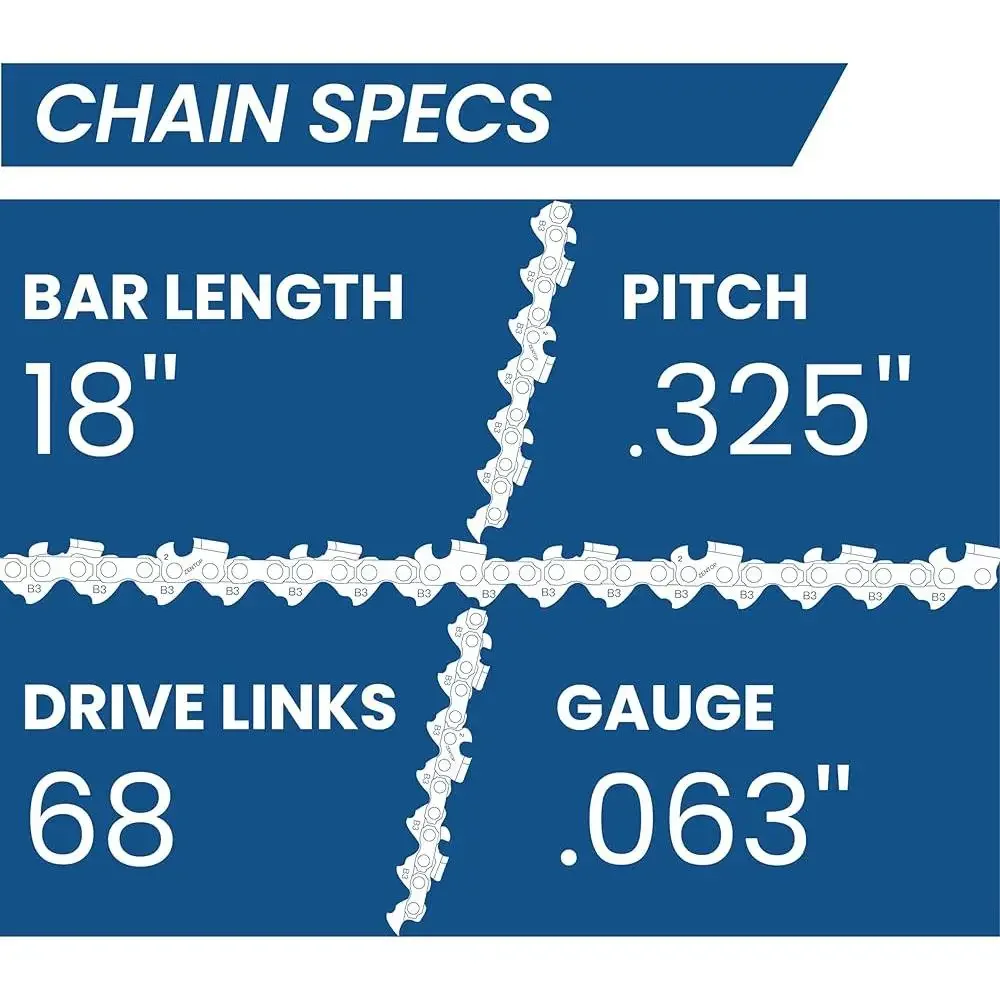 سلسلة منشار كربيد 18 بوصة 063 مقياس 325 درجة 68 وصلات محرك أمان متينة مطلية بالزيت مقاومة للصدأ قطع إزميل كاملة