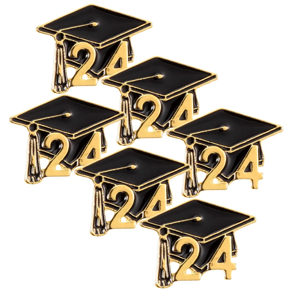 

6pcs Graduation Cap Brooch Lapel Pin 2024 Alloy Decorative Clothing Pin Elegant Suit Brooch Graduation Party Gift Scarf Hat