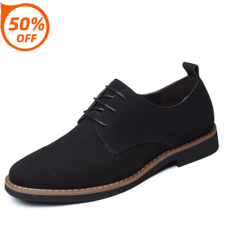 

2026 Men's Large Size Frosted Leather Casual Shoes Wide Velvet Surface Fashionable Trendy Low Top Lace up Work Shoes Rubber Sole