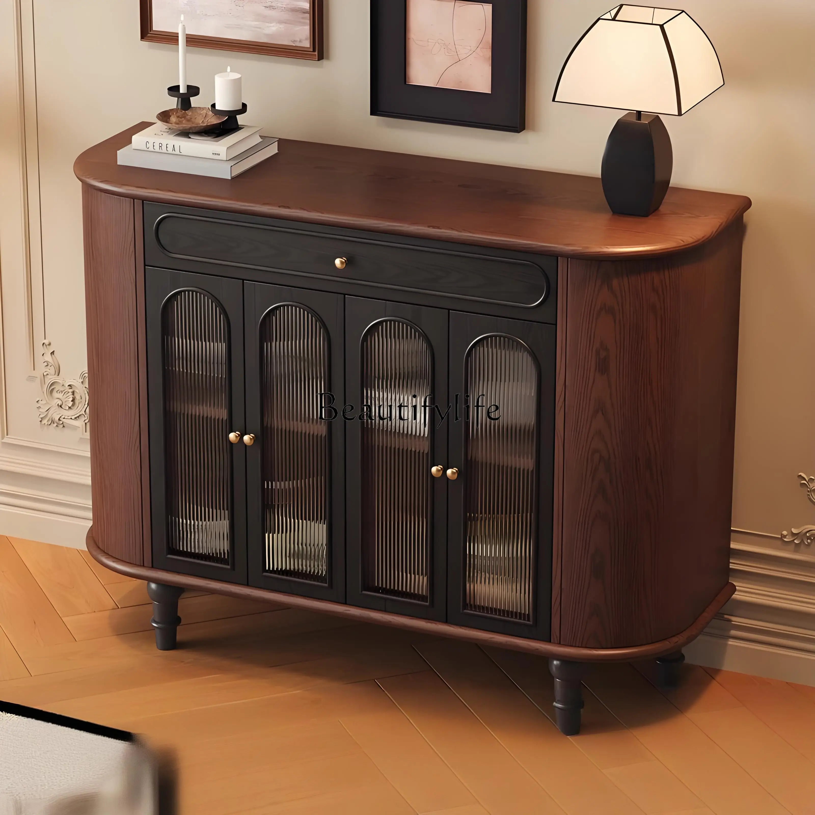 

Retro solid wood home wall integrated locker French multi-functional storage porch cabinet