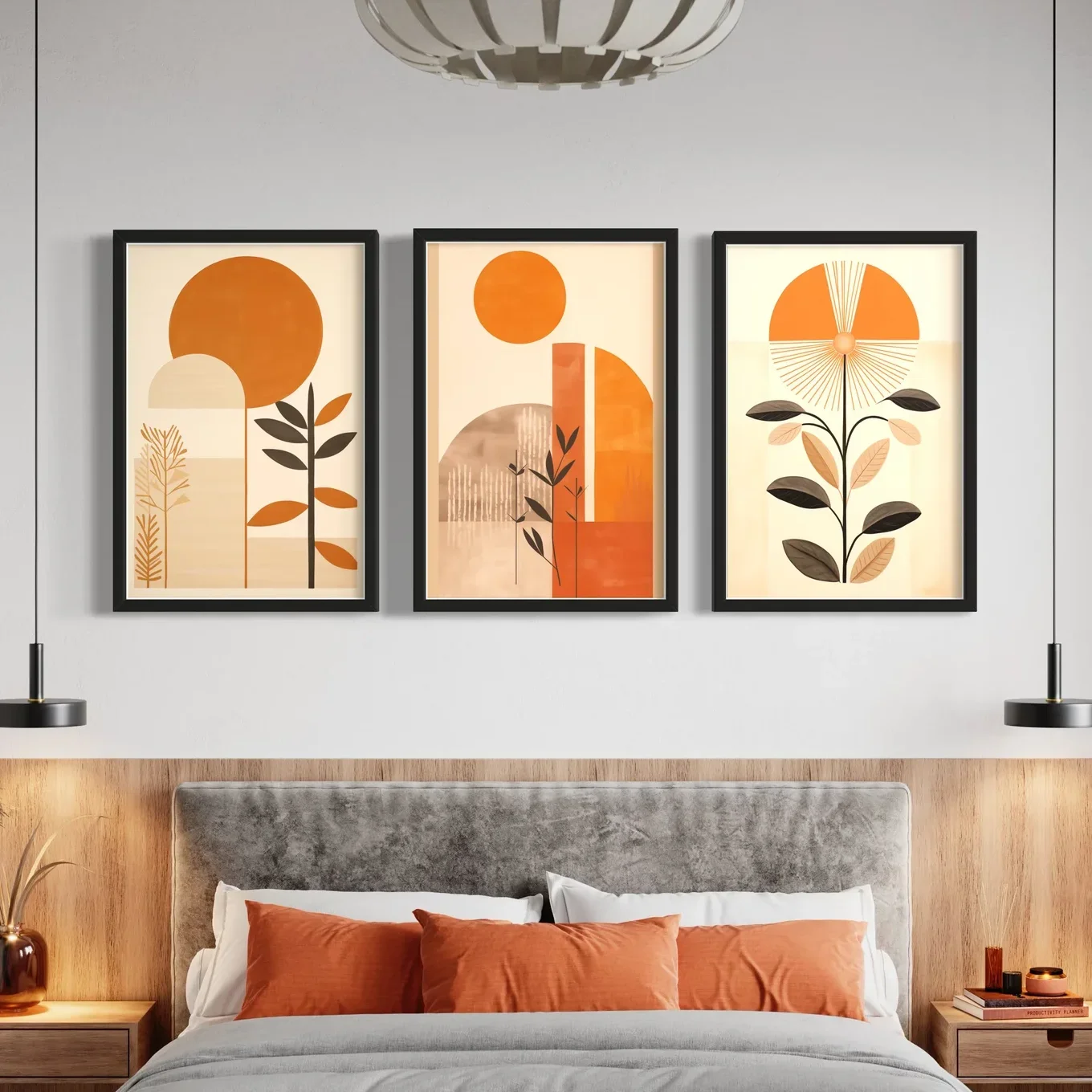 Multiple sizes 3pcs frameless Canvas Painting,3PCS  Boho Flower Art Poster  Mid Century Modern Wall Art  Japanese-style Wall Dec